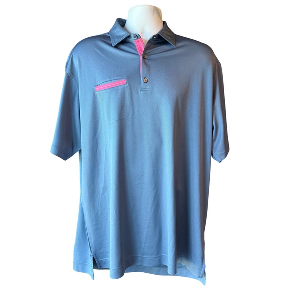 FOOTJOY FJ Golf Performance Polo Blue‎ Pink Trim Size X-Large Pickleball Tennis - Picture 1 of 7